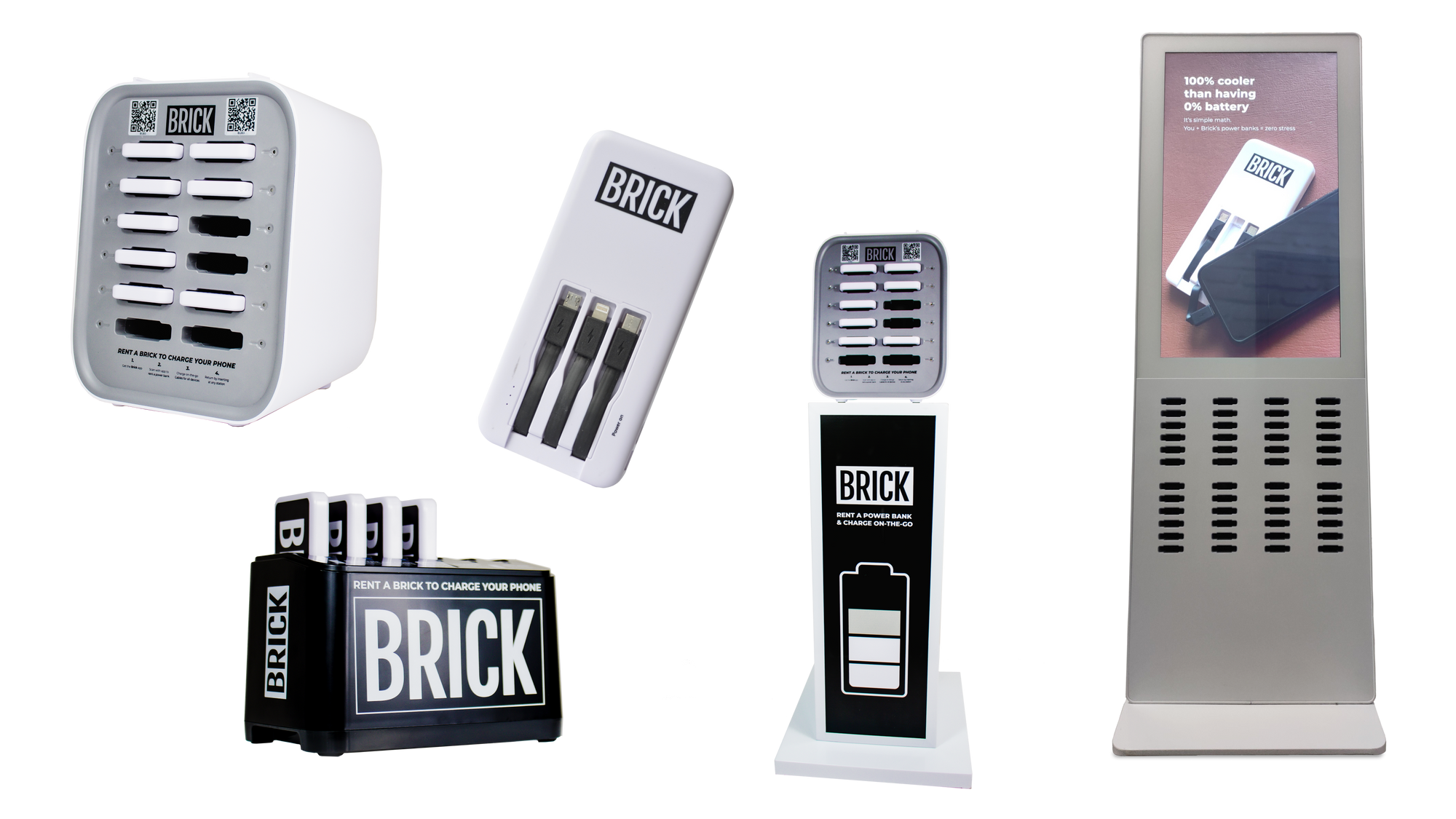 Brick's power bank sharing stations and power bank